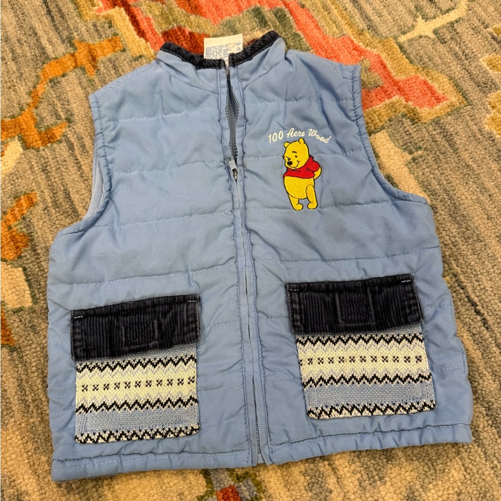 Winnie the Pooh Kid Vest Disney 100 Acre Wood Quilted Zip-Up Y2K Retro 24 months
